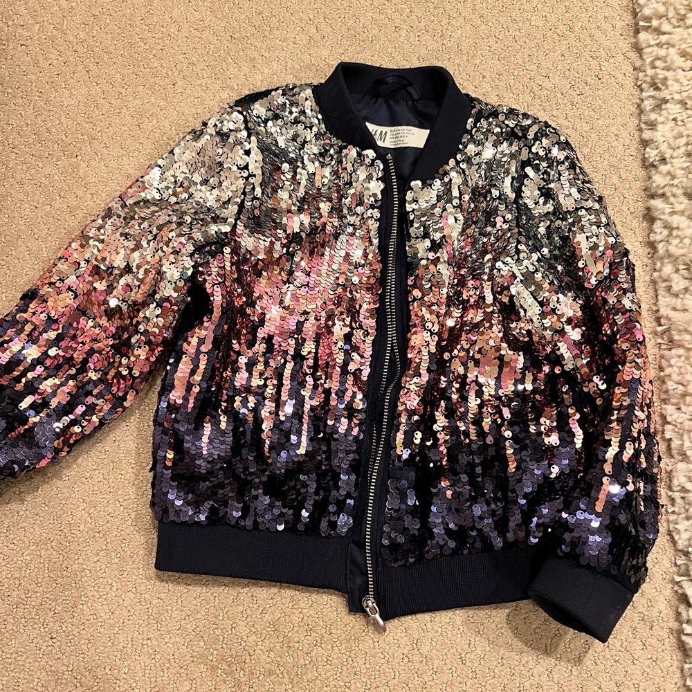 H&M Sequin Ombré Jacket Silver Pink Navy size 3-4y